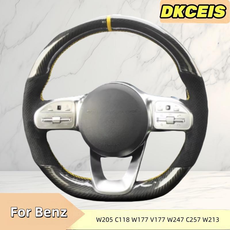 Car Steering Wheel Cover Carbon Fibre Suede Leather For Mercedes Benz W205 C118 W177 V177 Steering Cross Wheel Braiding Cover Red Thread