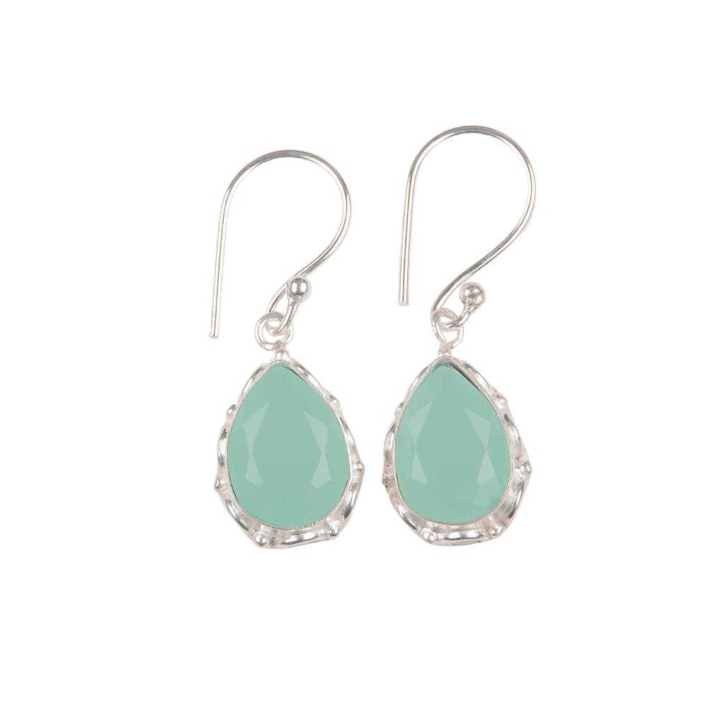 Aqua Chalcedony Gemstone 925 Stamped Silver Jewelry Handmade Hook Earrings 1.30" EE-3-16