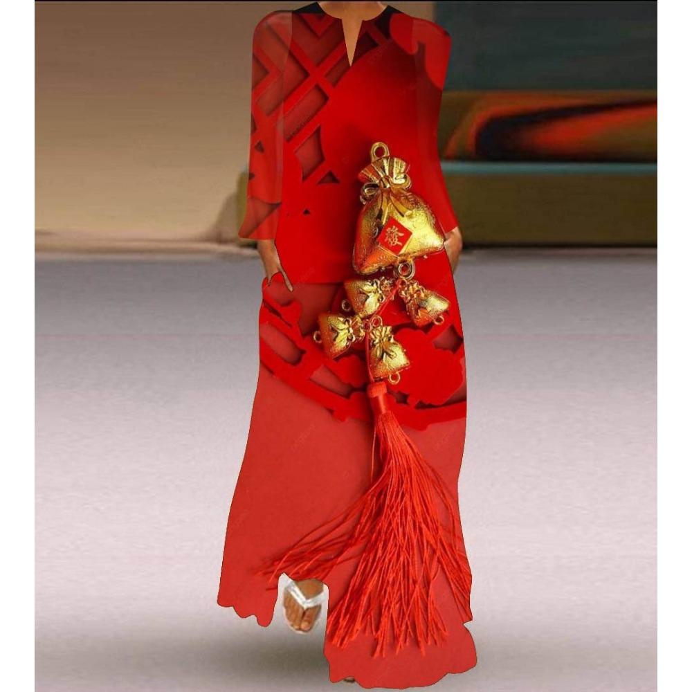 HNXC Women's Fashion Autumn Winter Long Sleeve V-Neck Casual Dresses