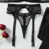 Women's Sexy Fashion Fishnet Lingerie Set Bow Decor Hollow Sheer Lingerie Outfit With Stockings