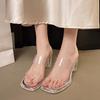 Fashion New Style Women's Transparent High Heels Women Square Toe Sandals Woman Clear High Pumps Wedding Jelly Shoes Heels Slippers