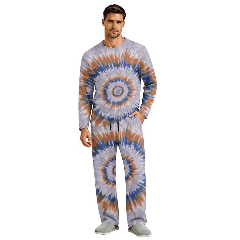 Men's Long Sleeve Pajama Set with Button Crotch and Elastic Drawstring Waist for Home Comfort