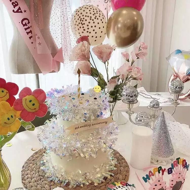 Korean Style Colorful Laser Tassel Candle for Birthday Cake Decoration