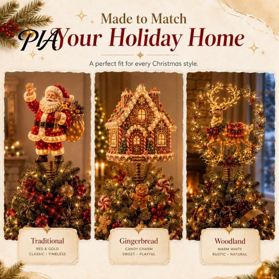 Light Up Holiday Tree Topper Lighted Christmas Topper, Illuminated Santa Claus Gingerbread Nutcracker Treetop Decorative Ornament for Top with Spring