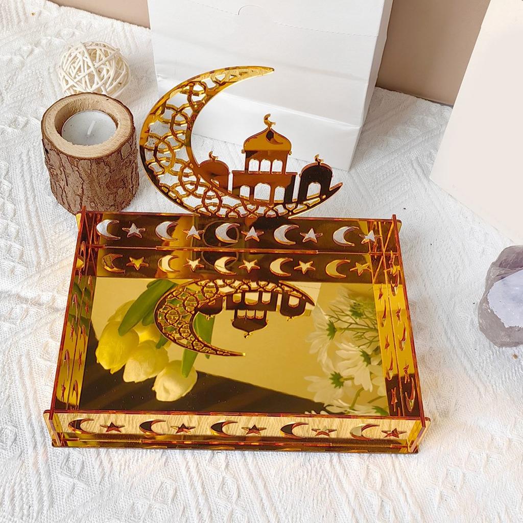 Acrylic Ramadan Food Tray Eid Dessert Fruit Plate Ramadan Decoration Islamic Muslim Festival Decor Gold Color Jewelry