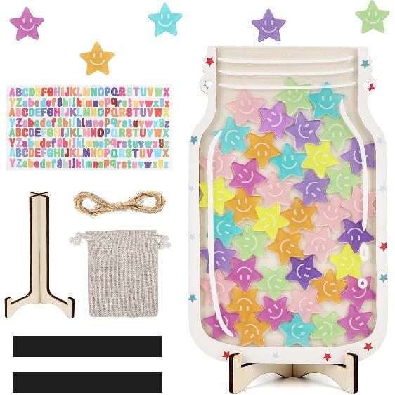 Personalized Magnetic Reward Jar, Star Smile Faces Jar with Colorful Letter Stickers, School Awards and Incentives Supplies for Teachers, Classroom