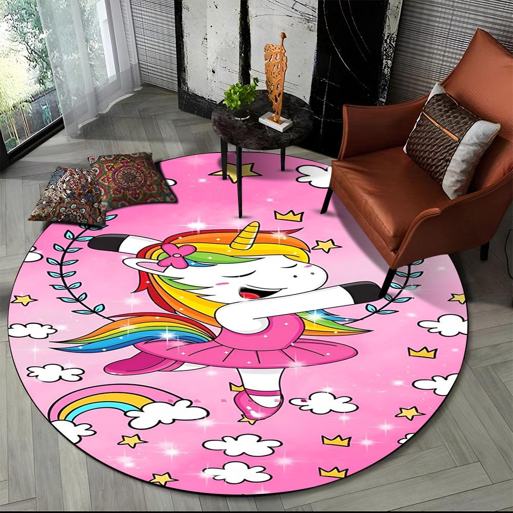 Unicorn Cartoon Animal Round Carpet Rug for Living Room Children's Bedroom Sofa Decor,Kid Paly Game Area Rug Non-slip Floor Mat