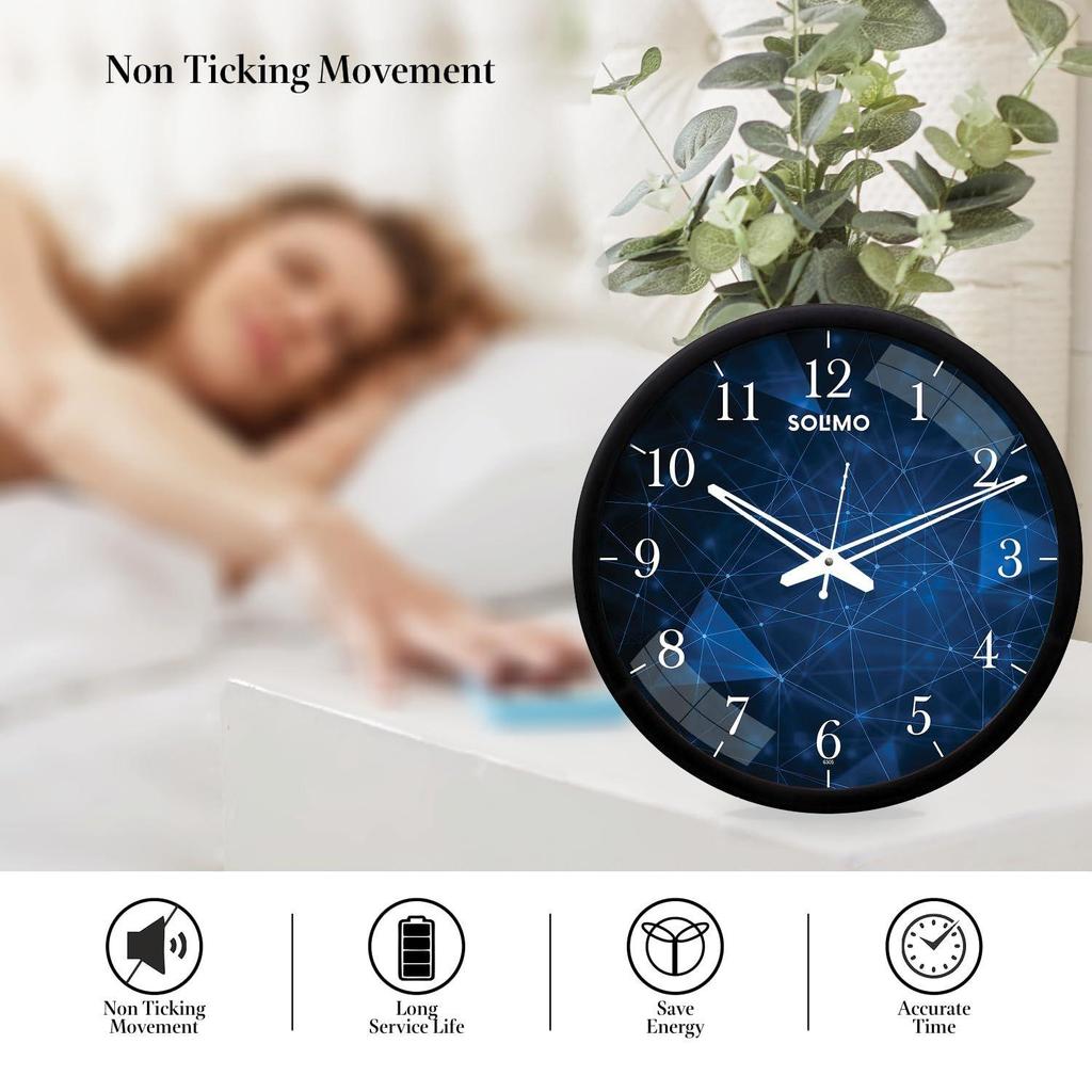 12-Inch Contemporary Plastic&Glass Analog Wall Clock-Designer(Silent Movement,Black Frame)