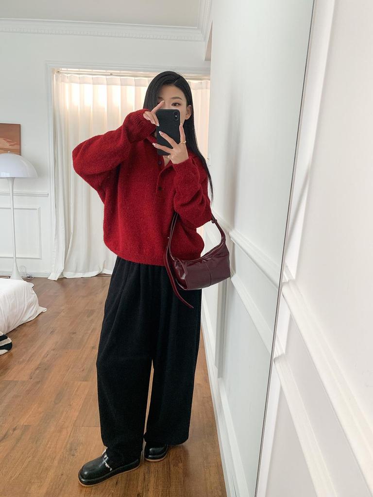 Cor24 Women's Red Baby Alpaca Wool Pullover - Soft, Warm, Long-Sleeved Half-Collar Sweater for Autumn & Winter