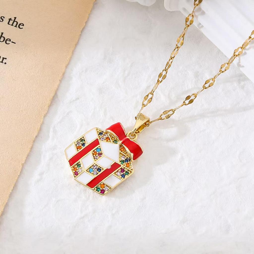Popular Christmas Series Necklaces: Santa Claus, Peace Tree, Holiday Element Micro-Paved Drip Oil Pendant