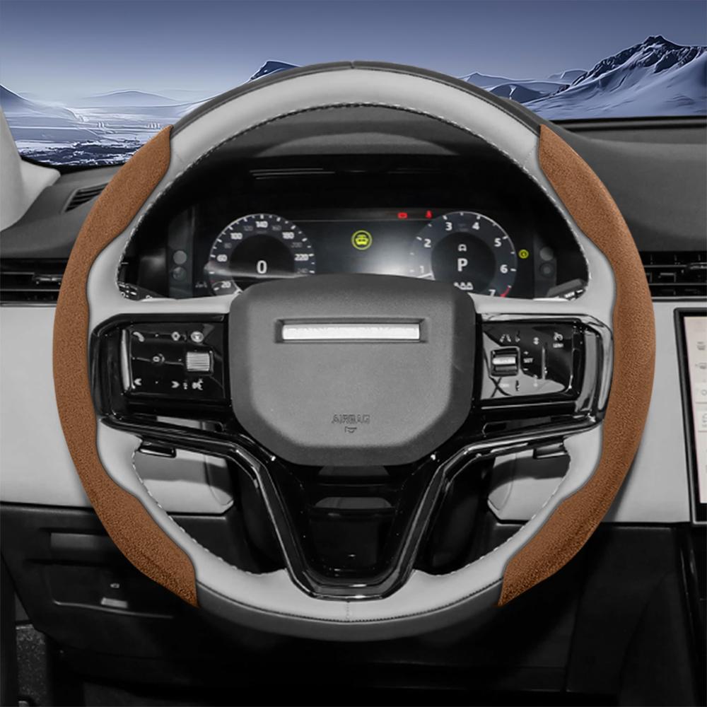 bpzsw1 Suitable for Land Rover Sports Suede Steering Wheel Cover, Split Snap-On Anti-Slip Style, for Models Such as Defender, Range Rover, Evoque, 