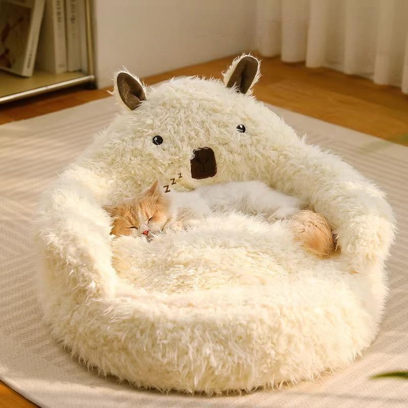 Four Seasons Universal Pet Supplies Alpaca Cat Nest Winter Warmth Dog Nest Thickened Creativity Plush Warm Pet Sofas 1pc White Circular Nests