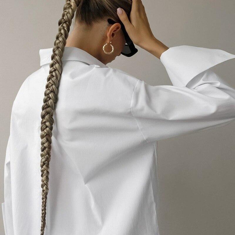 Jednobarevné Jednoduché Móda Ležérní Volné oblečení Bílé košile Léto Halenka s dlouhým rukávem Dámské topy 28686