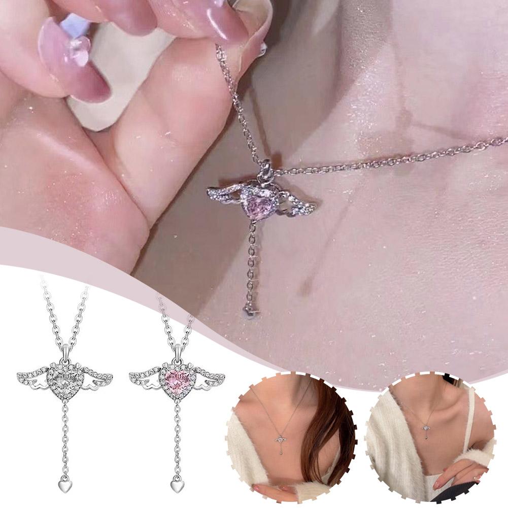 1pcs Heart Angel Wings Silver Color Necklaces For Women Girl Pendant Choker Necklaces Women Aesthetic Fashion Neck Jewelry Gifts