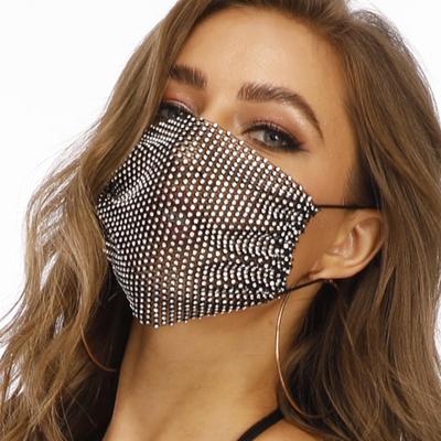 Women's Rhinestone Face Mask - European & American Style, Breathable Fashion Accessory with Diamonds