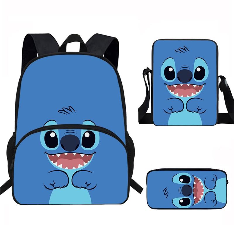 Stitch Kids School Backpack Set Elementary Students Oxford Fabric Ergonomic Design Printed Cartoon 3-Piece Bundle