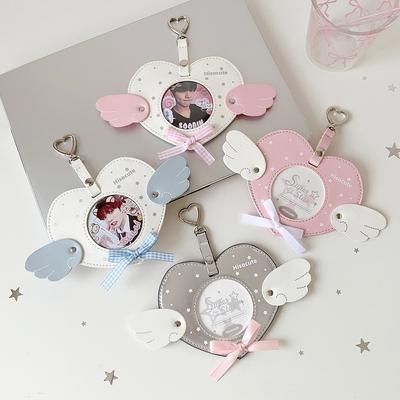 With Keychain Korean Mini Photocard Holder PU Card Cover Idol Card Display Protector  Girls Gift