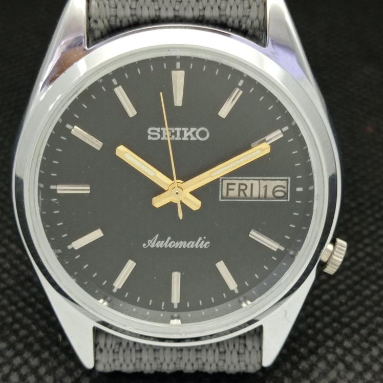 REFURBISHED VINTAGE SEIKO 5 AUTO 7019A JAPAN MENS D/D BLACK WATCH 593c-a314849-2