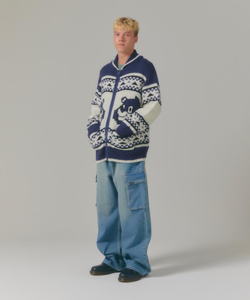 Lmc Bear Zip-Up Cowichan Knit Sweater Gray