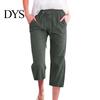 Comfortable Trousers Women Cropped Pants Solid Color Loose Fit Mid-calf Spring Summer Autumn with Elastic Waistband Casual Commuting Style