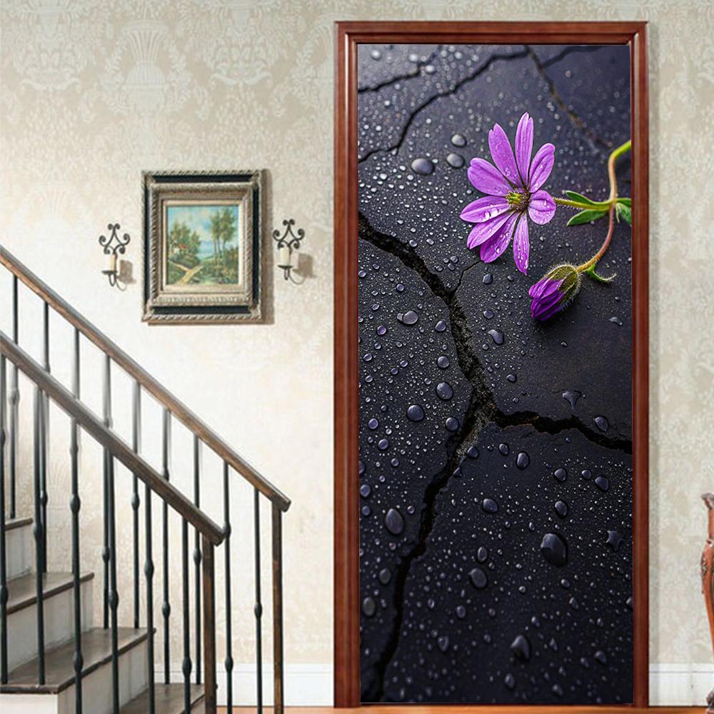 1 Stück Blühender Bambus Vinyl Türsticker Für Schlafzimmer Heimdeko Selbstklebend Abnehmbares Wandtattoo Türrenovierung Wasserdichtes Poster