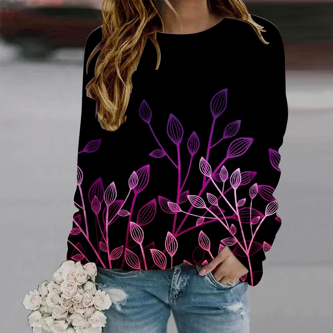 Осенне-осенняя женская модная футболка с длинным рукавом и круглым вырезом — фото 3