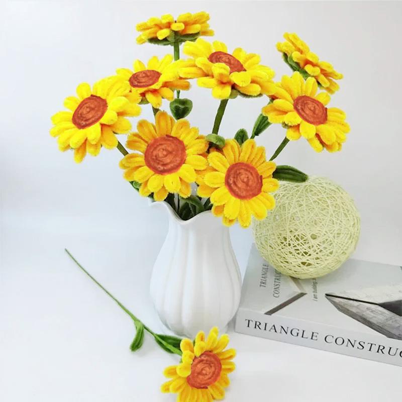 2Pcs Pipe Cleaner 35CM Artificial Flowers Home Decor Finished Flowers Handmade African Sunflower Bouquet Woven Flower