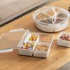 Divided Serving Tray with Lid Dry Fruit Round Snack Container Candy Appetizer Nut Peanut for Hotel Restaurant White