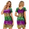 10542 European & American Gradient Sequin V-neck Backless Mini Party Dress