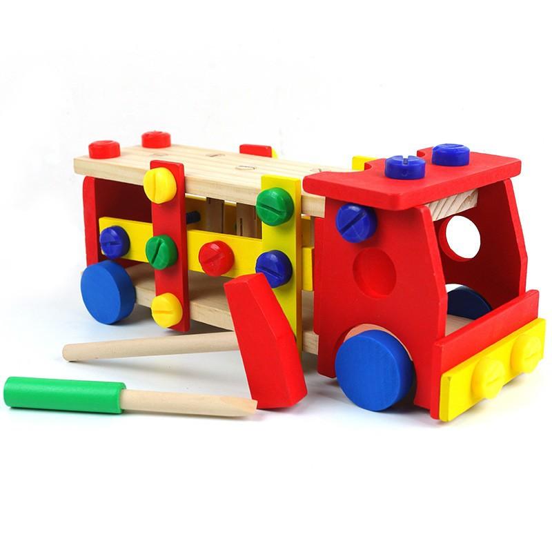 

Деревянная разборная и сборная винтовая машинка Инженерная гайка машинка Игрушки Комбинация различных гаек Детская образовательная способность Собранный строительный блок