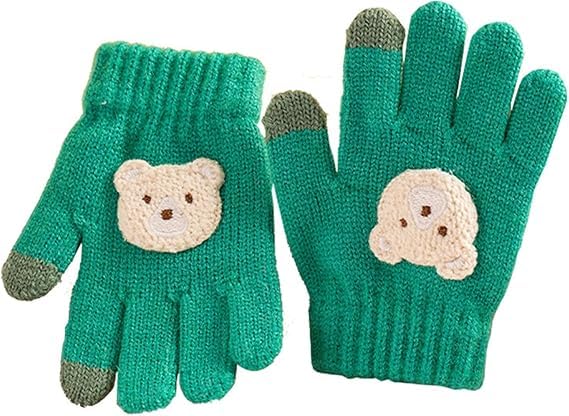 Umeloeo Mittens with Bear Cute and Thick Knit Gloves for Fall and Perfect for Snow Cold and Windproof and Elementary for Boys and Ages Ages Kids'
