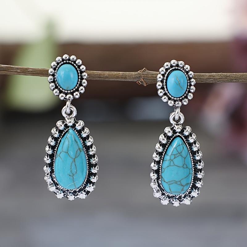 Bohemian-style turquoise-shaped drop earrings, exaggerated earrings for ladies, vintage-style earrings