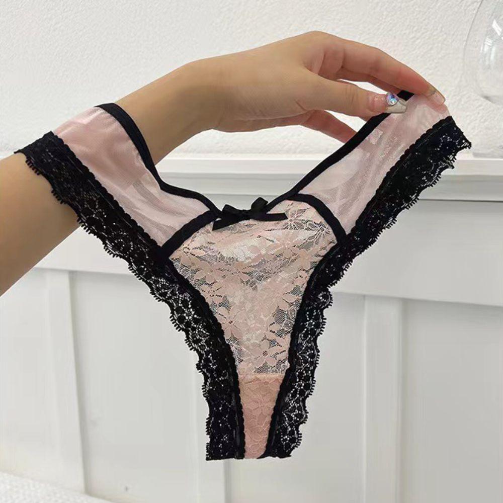 Thong Lace Flower Transparent Briefs Patchwork Mesh Floral Bowknot Panties Comfortable   Girl