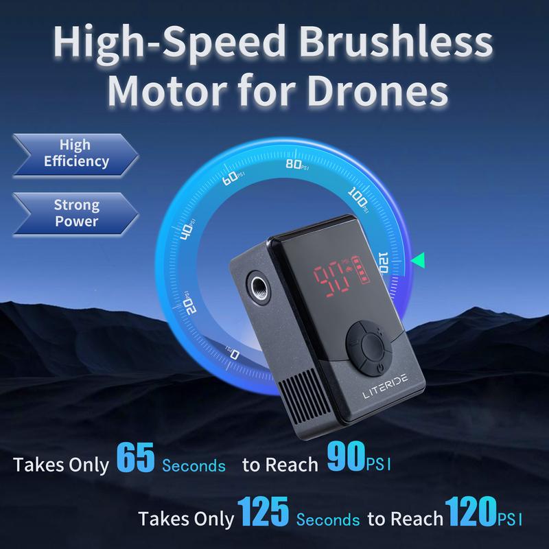 LITERIDE 120 PSI Portable Pocket Bike Electric Air Pump MINI Tire Inflator For Bicycle Digital Gauge Display