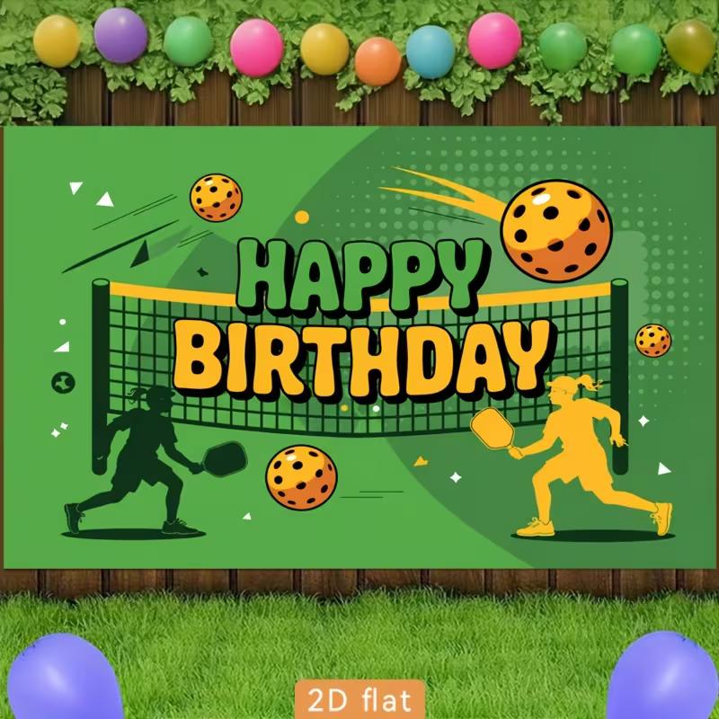 

2D Flat Printing Pickleball Backdrop, Green Court Birthday Party Background 47.2x31.5inch/120*80cm