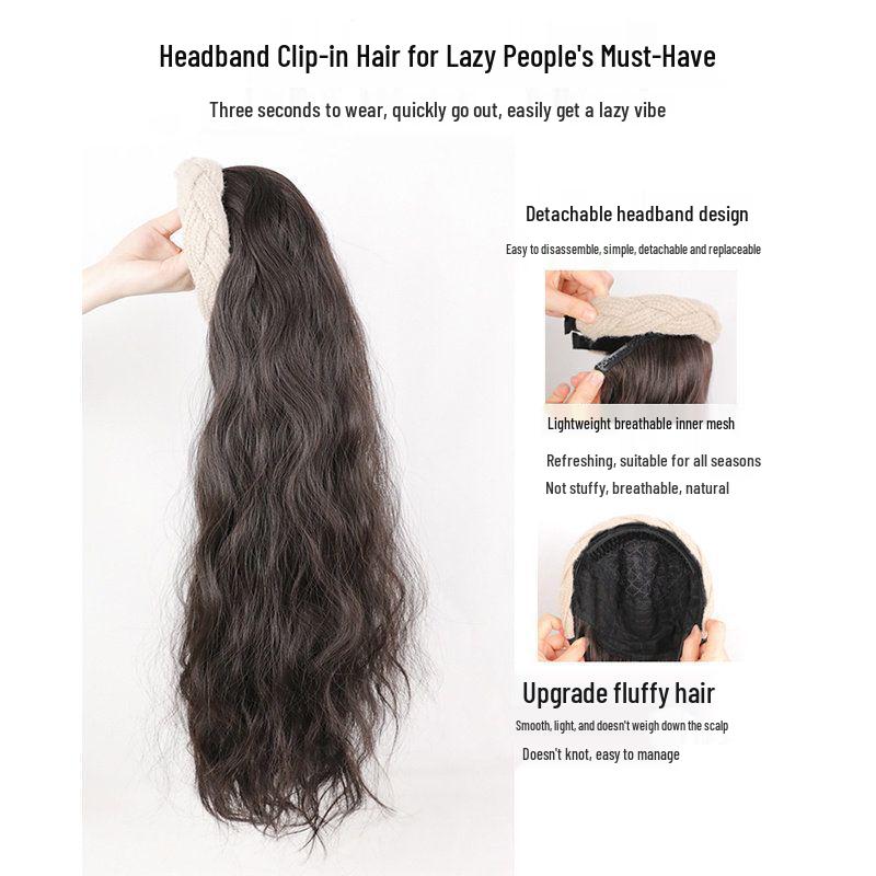 Women's Long Curly Water Wave Headband Wig for Natural Volume