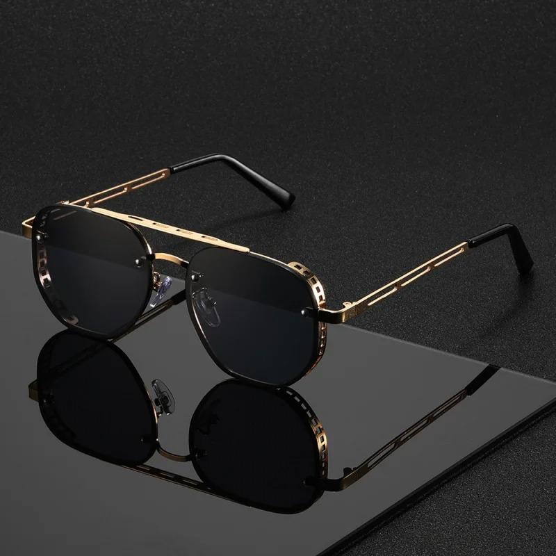 Men New Driving Sunglasses Vintage Steampunk Square Sunglasses Metal Frame with Spring Hinges Women Eyepiece UV400 Glasses