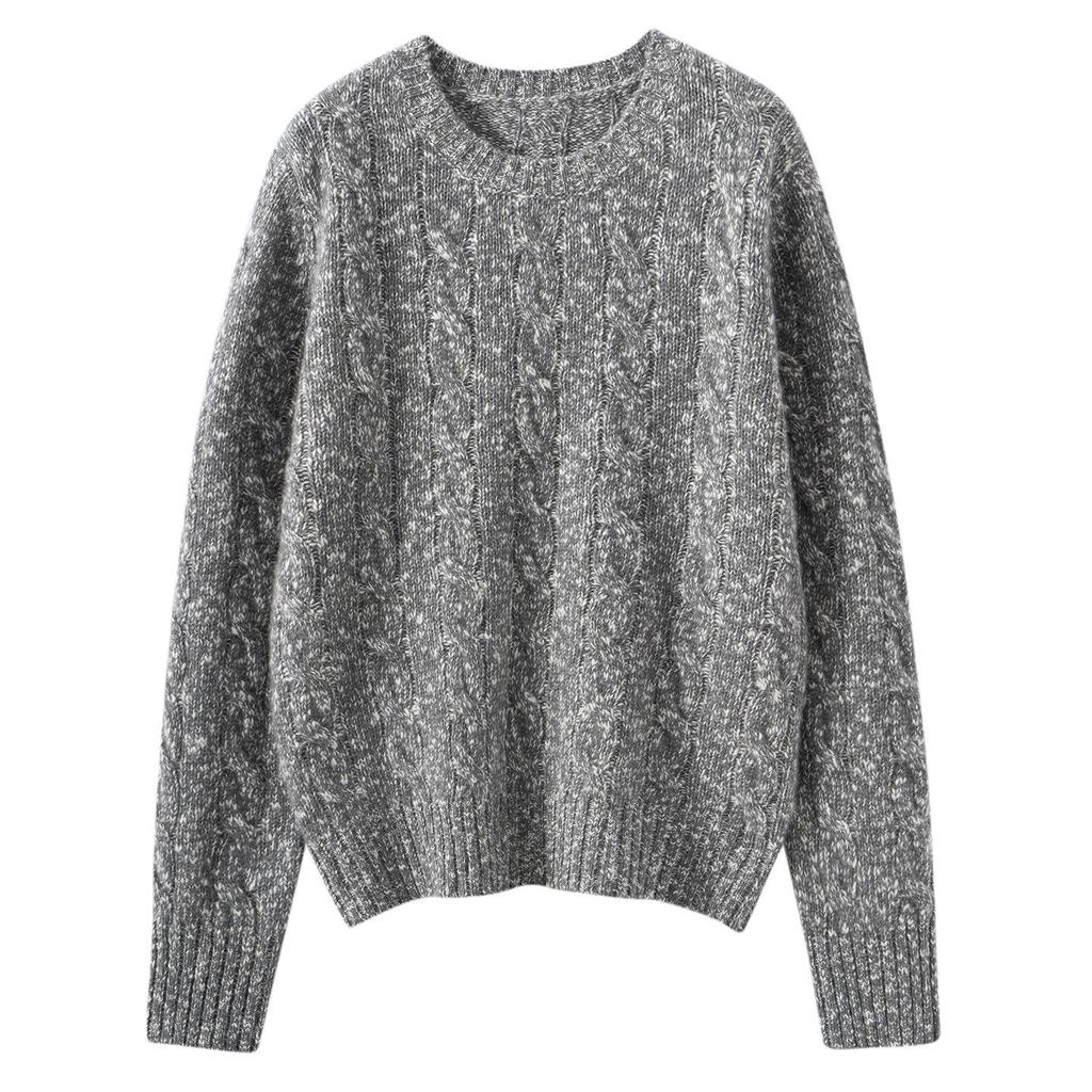 Women's Long Sleeve Cashmere Knit Sweater - Round Neck, Loose Fit, Warm & Slimming Pullover