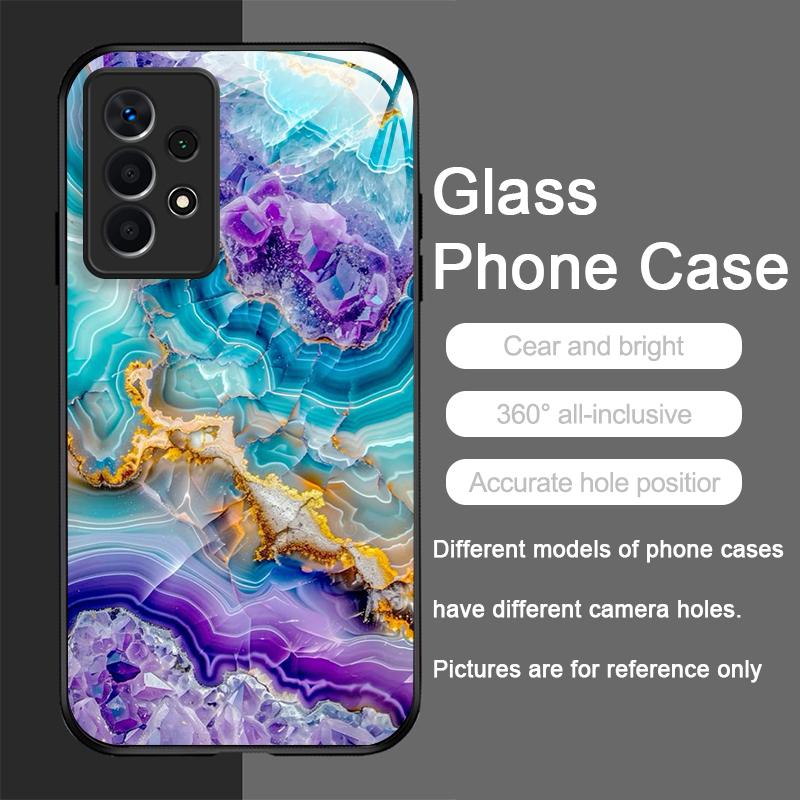 Luxury Marble Gemstone Pattern Tempered Glass Phone Case for Samsung Galaxy S25 Ultra S24 S23 Plus S22 S21 S20 FE A56 Hard Cover