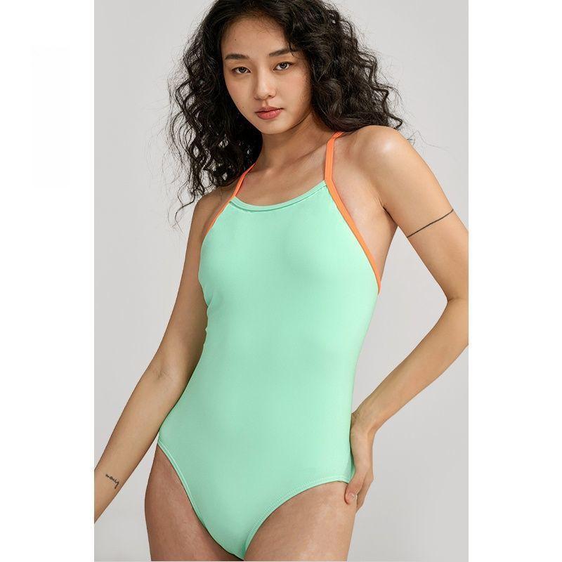 

Micro Fat Large Size Anti-penetration Racing Swimsuit Women s Swimming Pool Hot Professional One-piece Solid Color With Chest Pad M