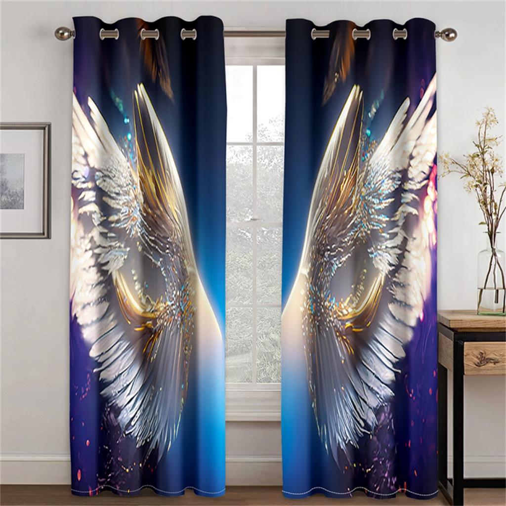 3D Modern Angel Wings Black & White Sunshade Curtains 2 Panels Deluxe Living Room Bedroom Balcony Kitchen Decor