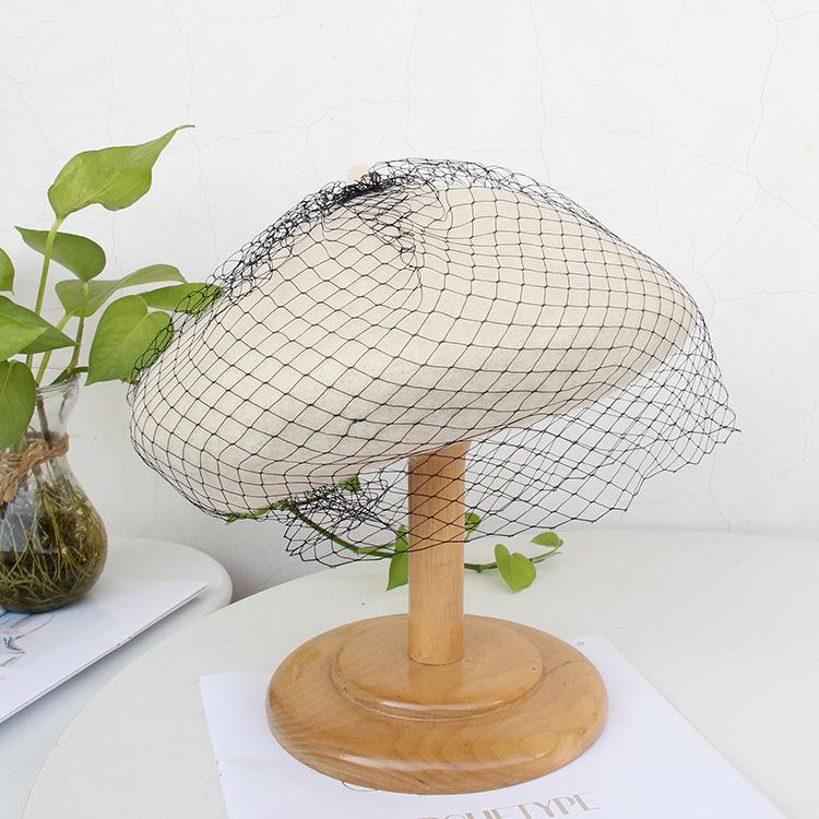 Autumn And Winter Woolen Painter Hat British Retro Lace Mesh Beret Women'S Elegant Fashion Hat