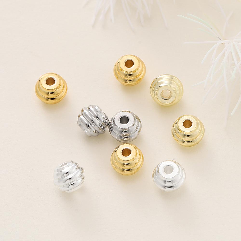 10 Stück/Los 4*5mm 14/18K Goldfarben Beschichtete Gestreifte Perlen Für Handgemachten DIY Armband Halskette Schmuckherstellung Zubehör