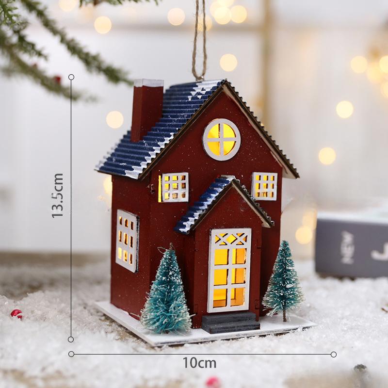Feiertags-Tischschmuck Weihnachts-Atmosphärendekorationen Weihnachts-Holzhaus-Anhänger, die Licht aussenden können Kreatives Handwerk