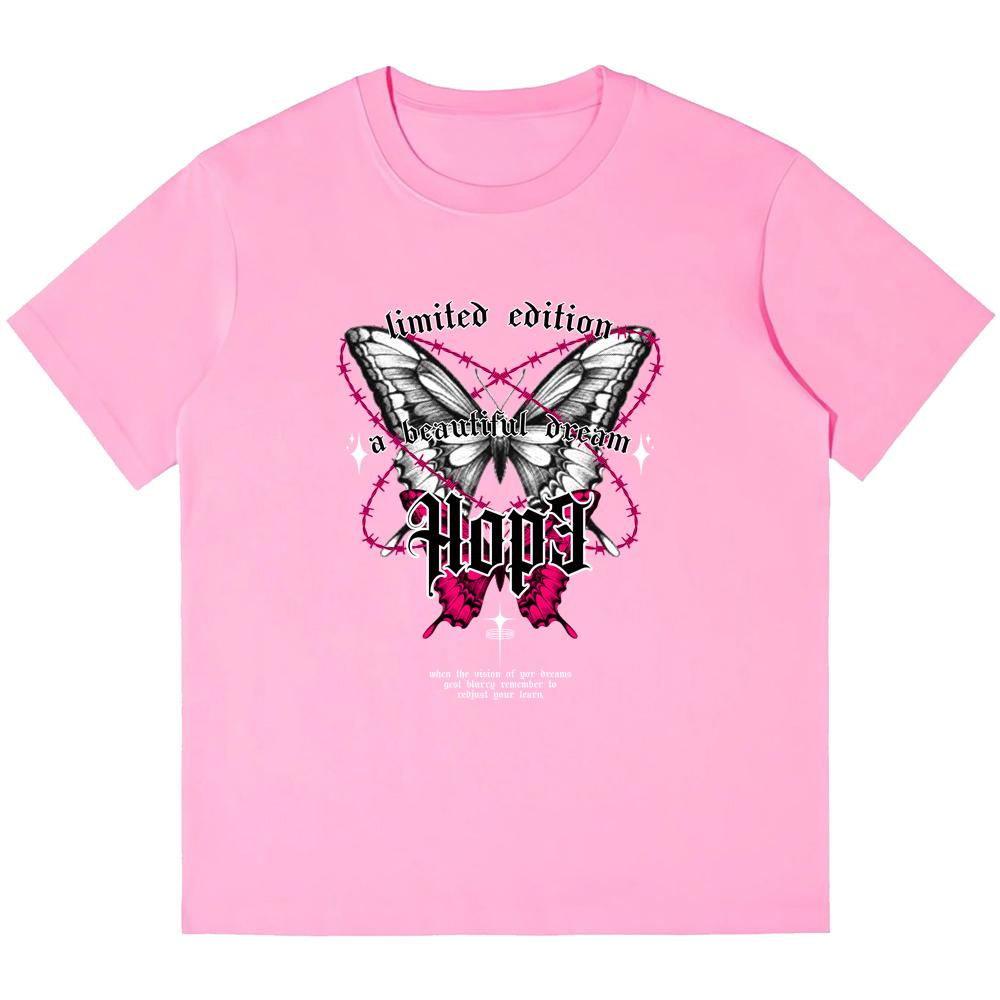 

230GSM тяжелые хлопковые мужские футболки с принтом «Бабочка надежда» в стиле ретро, ​​панк-футболка Harajuku, повседневная уличная одежда, футболки