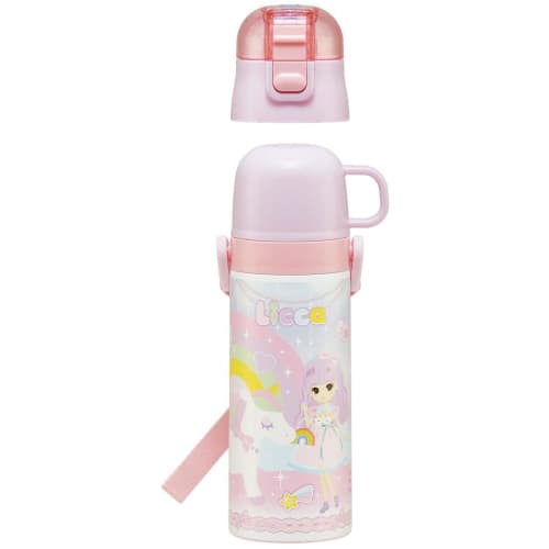 Skater Children's Water Bottle, 2-Way, 470ml (Direct Drinking) or 430ml (Cup Drinking), Licca-chan, 23 Years Old, Stainless Steel, Insulated, Lightwei