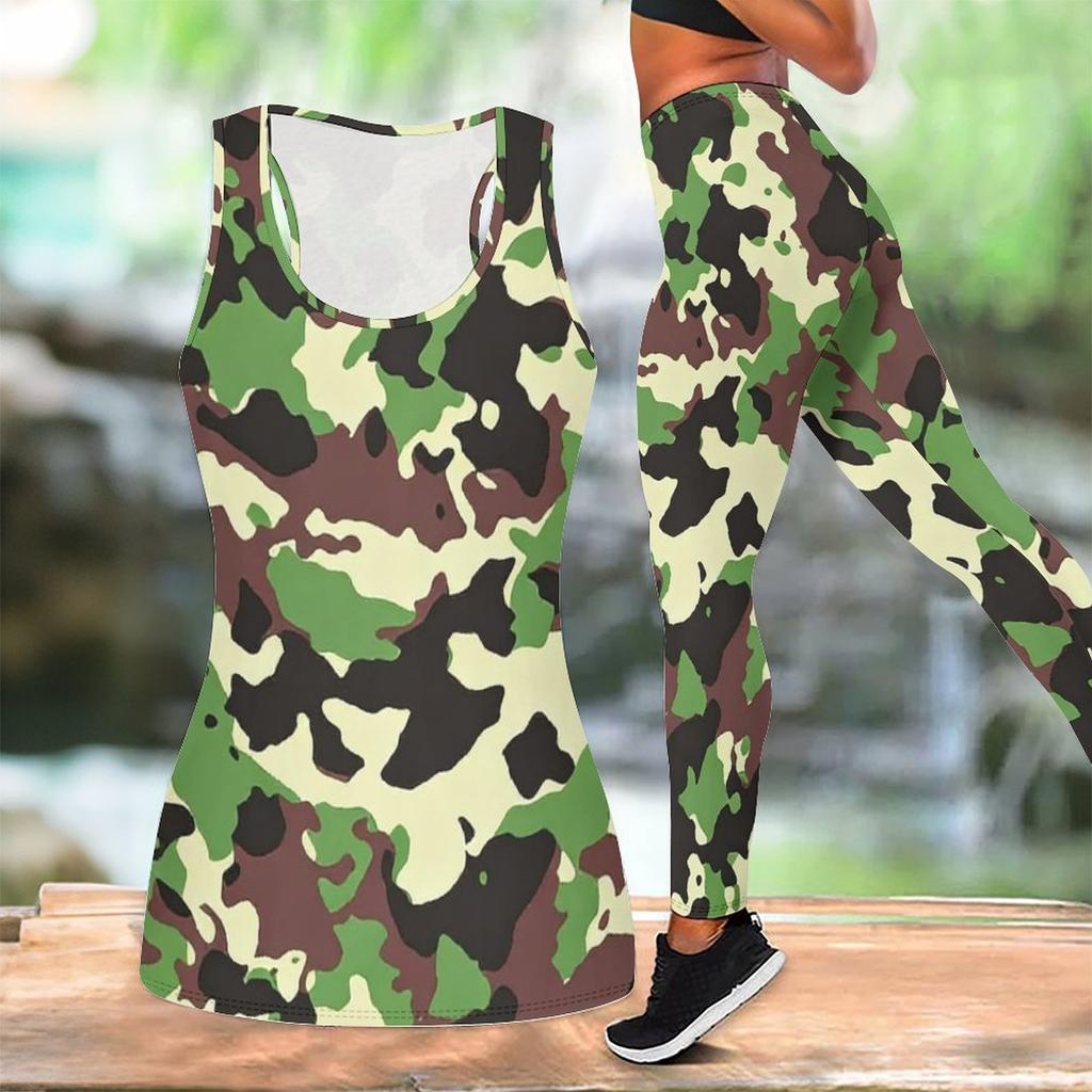 Camouflage-Print Yoga-Outfit für Damen Mode Workout-Leggings Fitness Sport Freizeit Yoga-Set Sportanzug