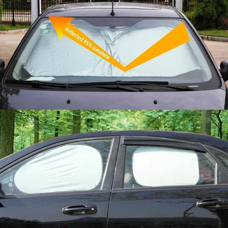 Car Sun Shade UV Protector Reflective Fabric Car Window Sunshade Front Rear Back Window Sun Visor Summer Protection