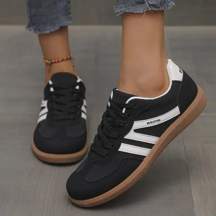 Duże Damskie Buty Sportowe Retro Kolorowe Bloki Płaska Podeszwa Pojedyncze Buty Wygodne Codzienne Obuwie dla Kobiet Modny Design