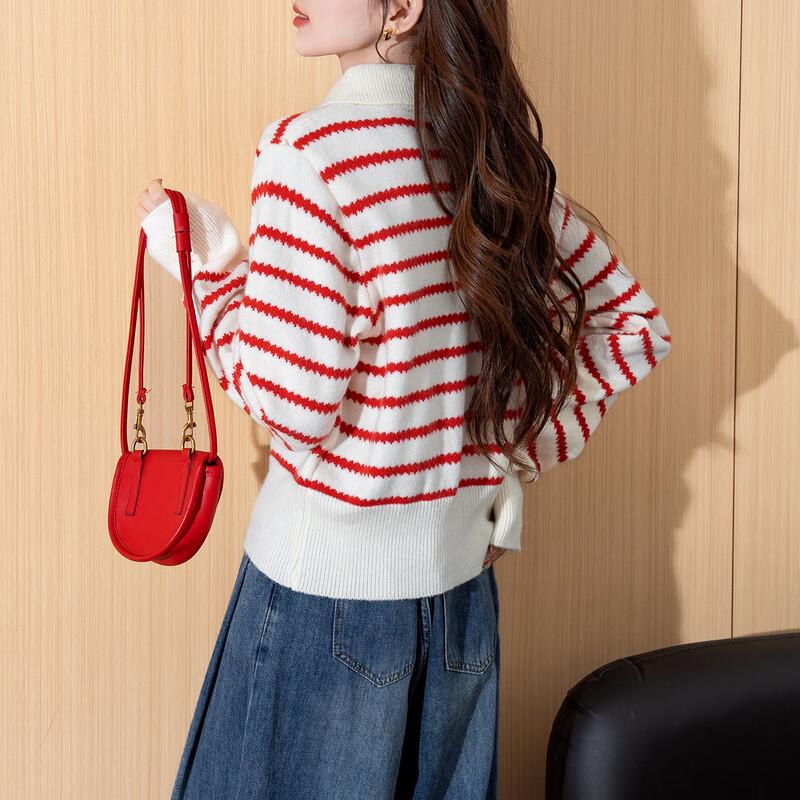 TonLion Women's Striped Lapel Zipper Cardigan